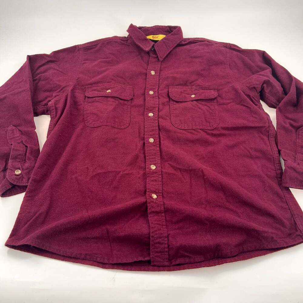 vintage men's burgundy flannel long sleeve button down work casual shirt XL